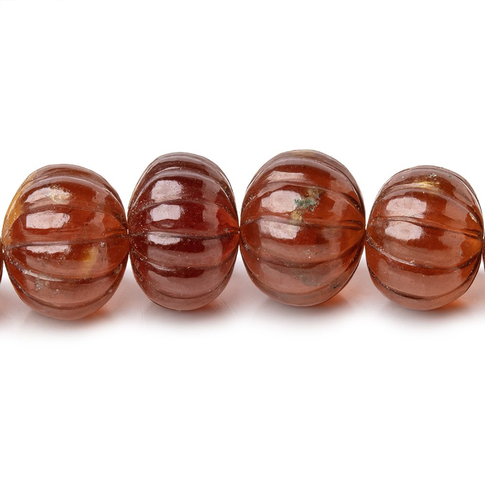 6.5-12.5mm Hessonite Garnet hand carved Melon rondelles 16 inch 60 beads