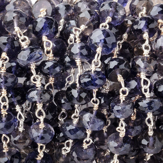 6.5mm Iolite Faceted Rondelle Beads on .925 Silver Chain