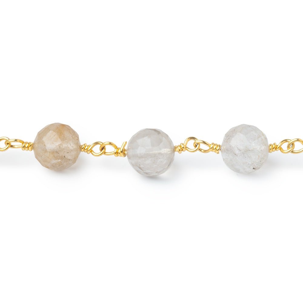 6.5mm Rutilated Quartz Faceted Rounds on Gold Plated Chain