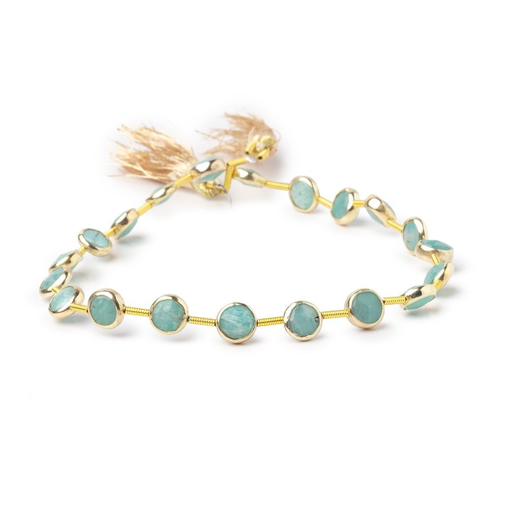 6.5mm Vermeil Bezel Amazonite Faceted Coin Strand 19 Beads