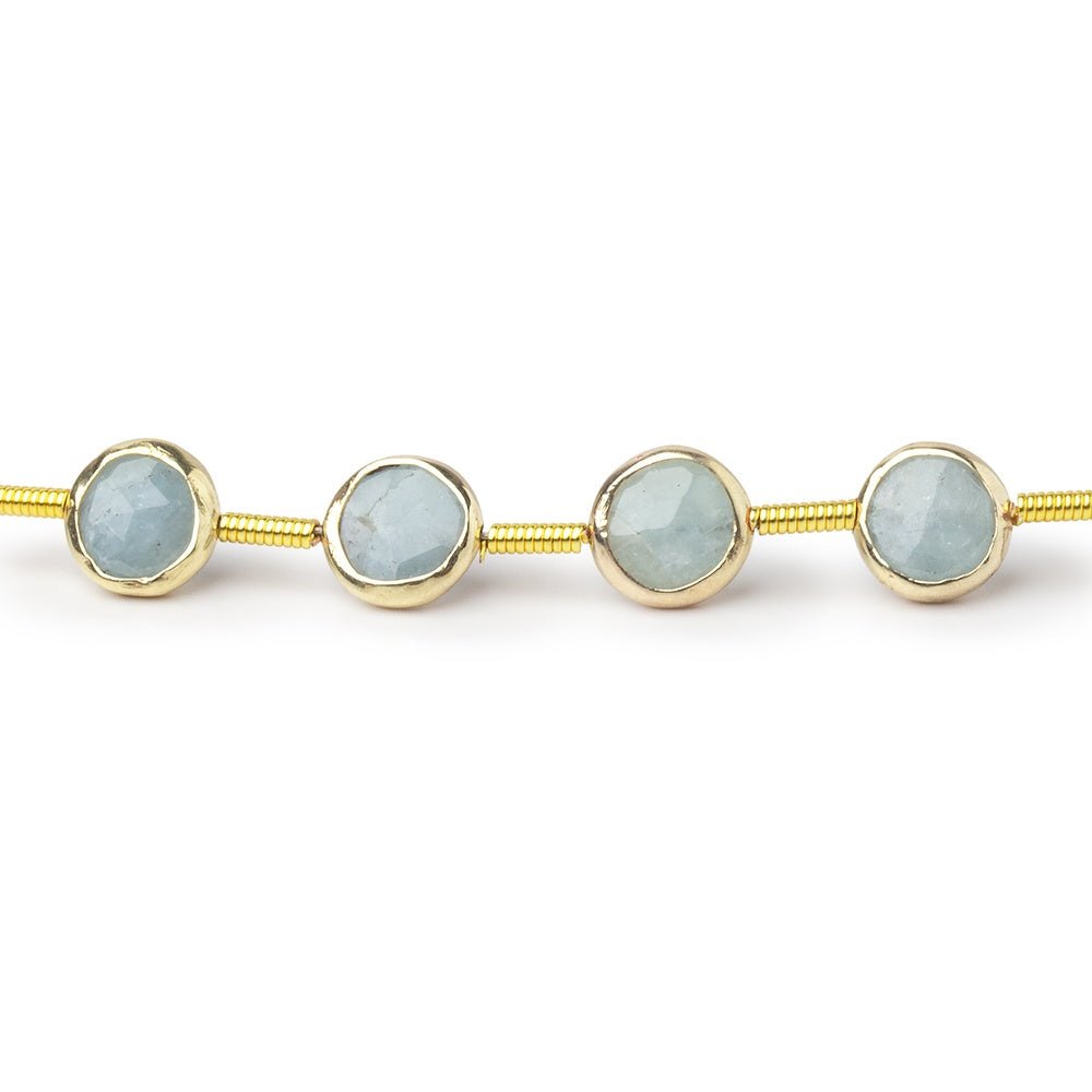 6.5mm Vermeil Bezel Aquamarine Faceted Coin Strand 20 Beads