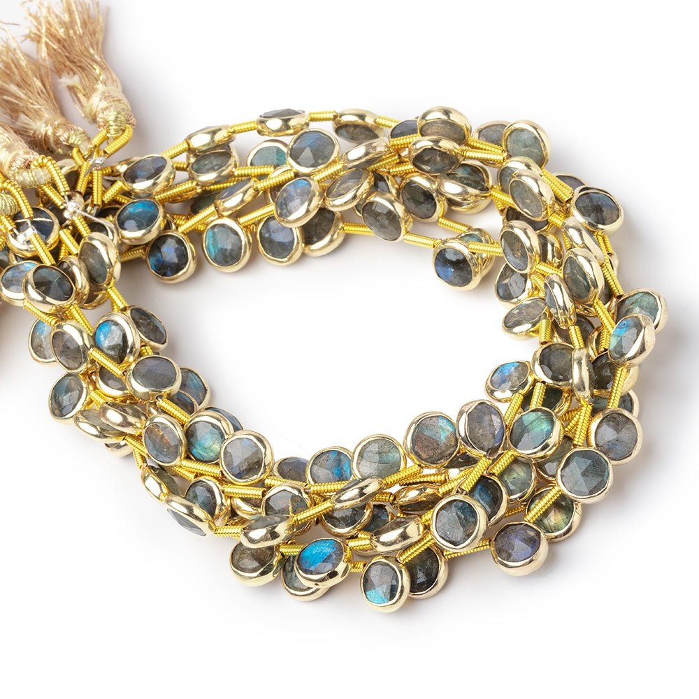 6.5mm Vermeil Bezel Labradorite Top Drill Faceted Coin Strand 20 Beads
