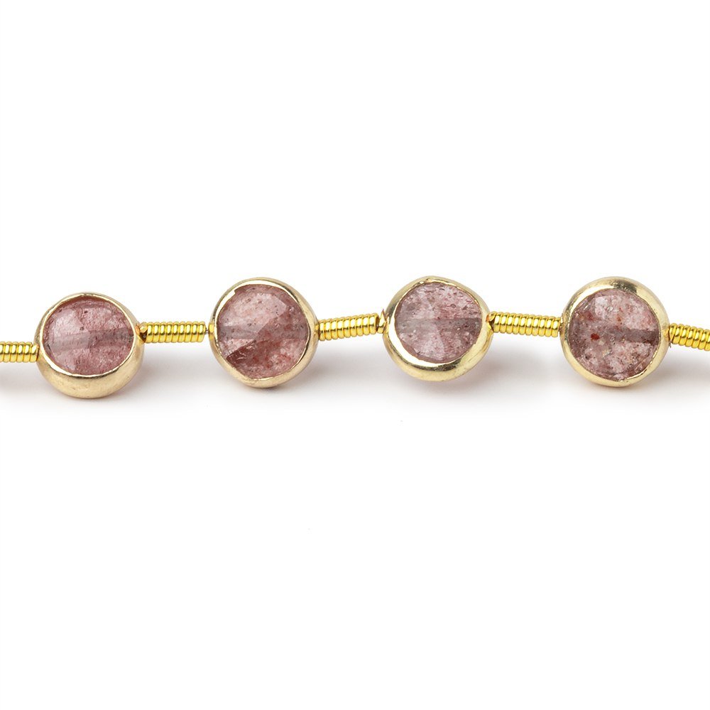 6.5mm Vermeil Bezel Strawberry Quartz Faceted Coin Strand 19 Beads