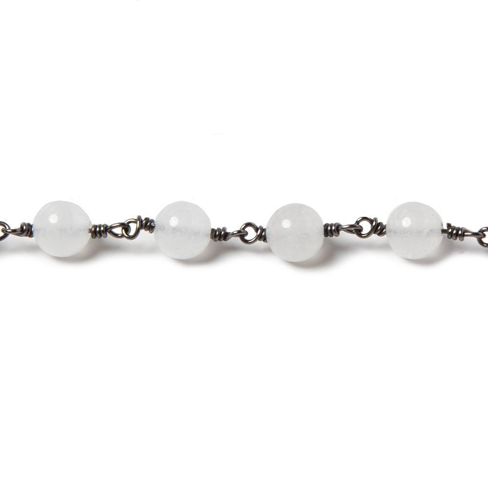 6.5mm White Jade plain round Black Gold plated Chain by the foot 24 pieces