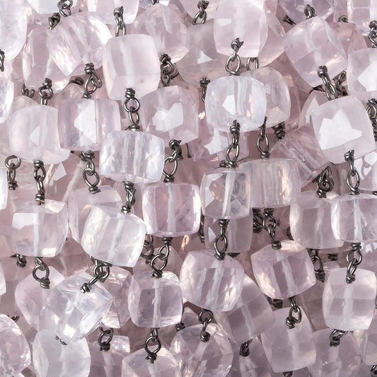 6.5x6.5mm Rose Quartz cube Black Gold plated .925 Silver Chain by the foot 26 pcs
