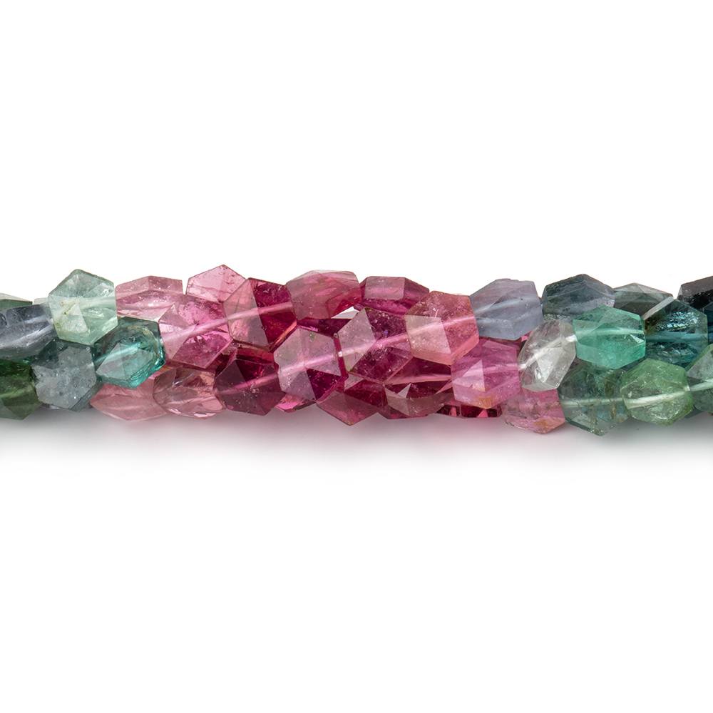 6.5x6mm Multi Color Tourmaline Faceted Hexagon Beads 15 inch 66 pieces AA