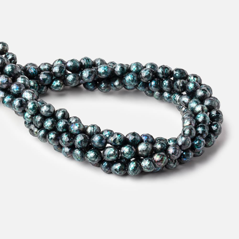 6.5x8-9x7mm Teal Blue Faceted Oval Freshwater Pearls 16 inch 50 pieces
