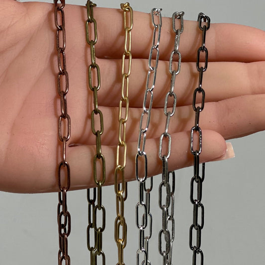 Paperclip Cable Chain - Medium Size 11mm x 4.25mm - Multiple Finishes - Sold by the Foot - CH 931
