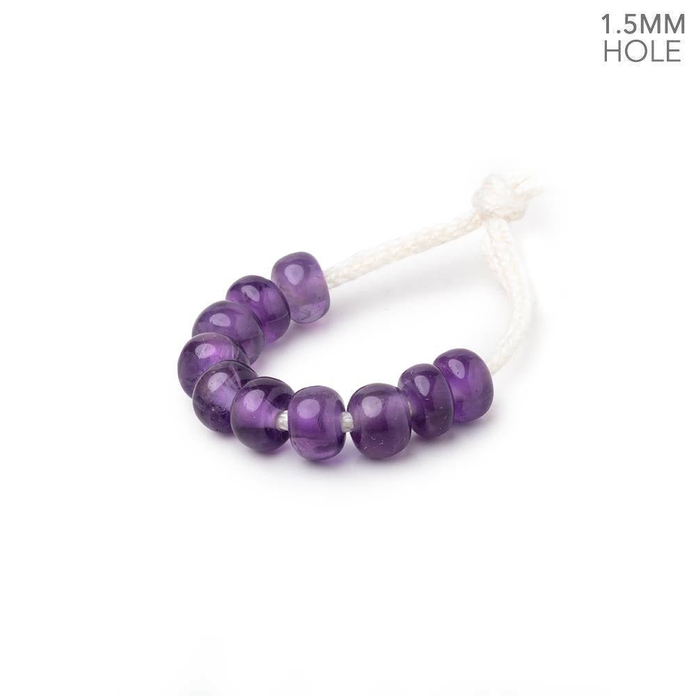 6mm Amethyst 1.5mm Large Hole Plain Rondelle Set of 10