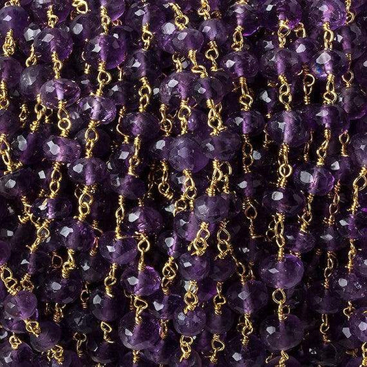 6mm Amethyst faceted rondelle Gold Chain by the foot 30 pcs