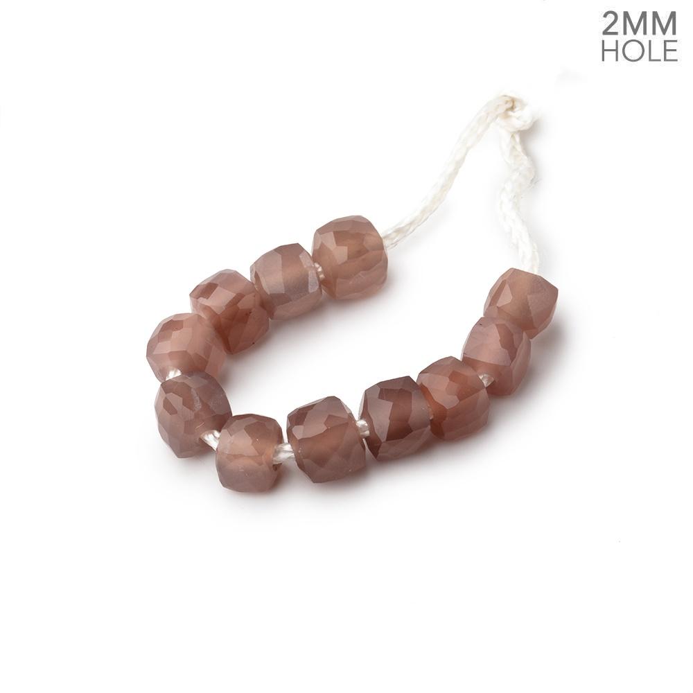 6mm Chocolate Moonstone 2mm Large Hole Faceted Cube Beads Set of 10