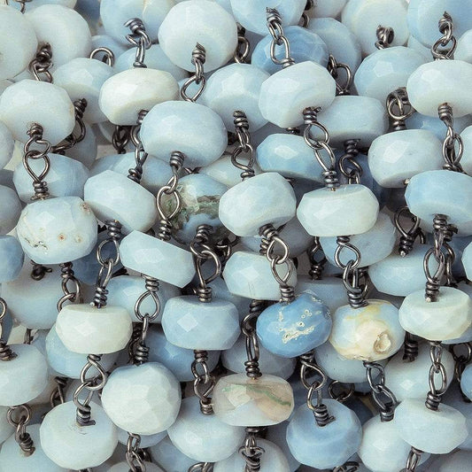 6mm Owyhee Denim Blue Opal faceted rondelle Black Gold Chain by the foot 30 pcs