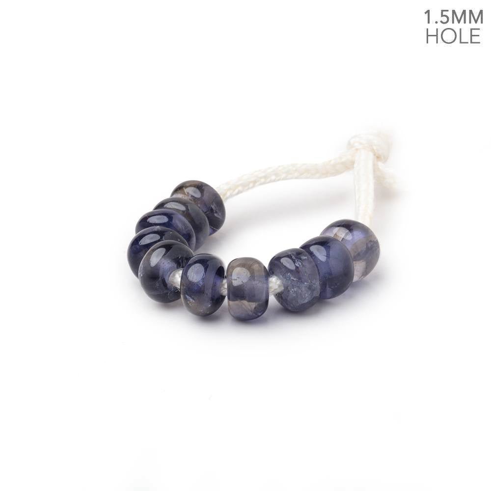6mm Iolite 1.5mm Large Hole Plain Rondelle Set of 10