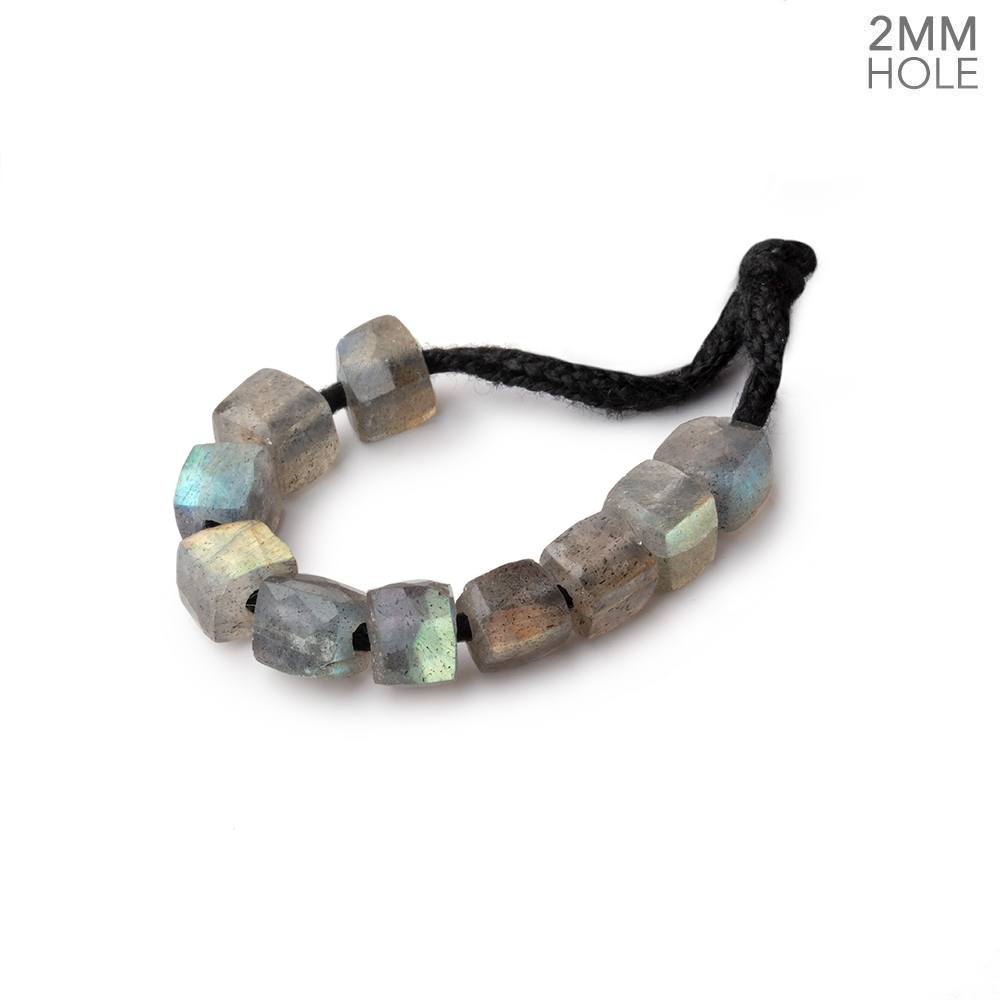 6mm Labradorite 2mm Large Hole Faceted Cube Beads Set of 8