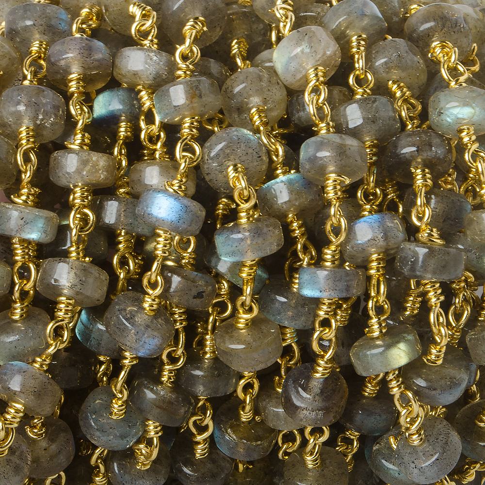 6mm Labradorite plain Heishi Gold Plated Chain by the foot