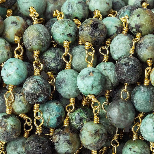 6mm Matte African Turquoise rounds on Gold plated Chain