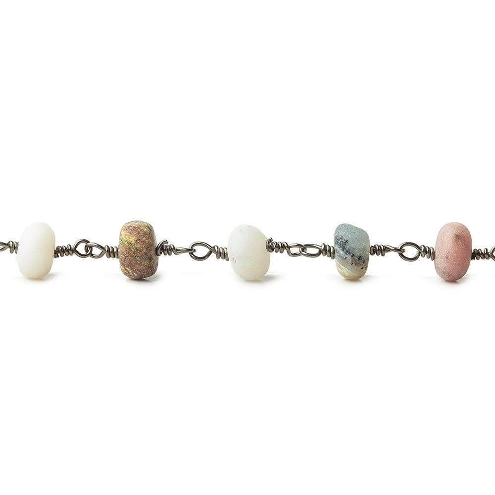 6mm Matte Peruvian Opal Plain Rondelle Black Gold plated Chain by the foot