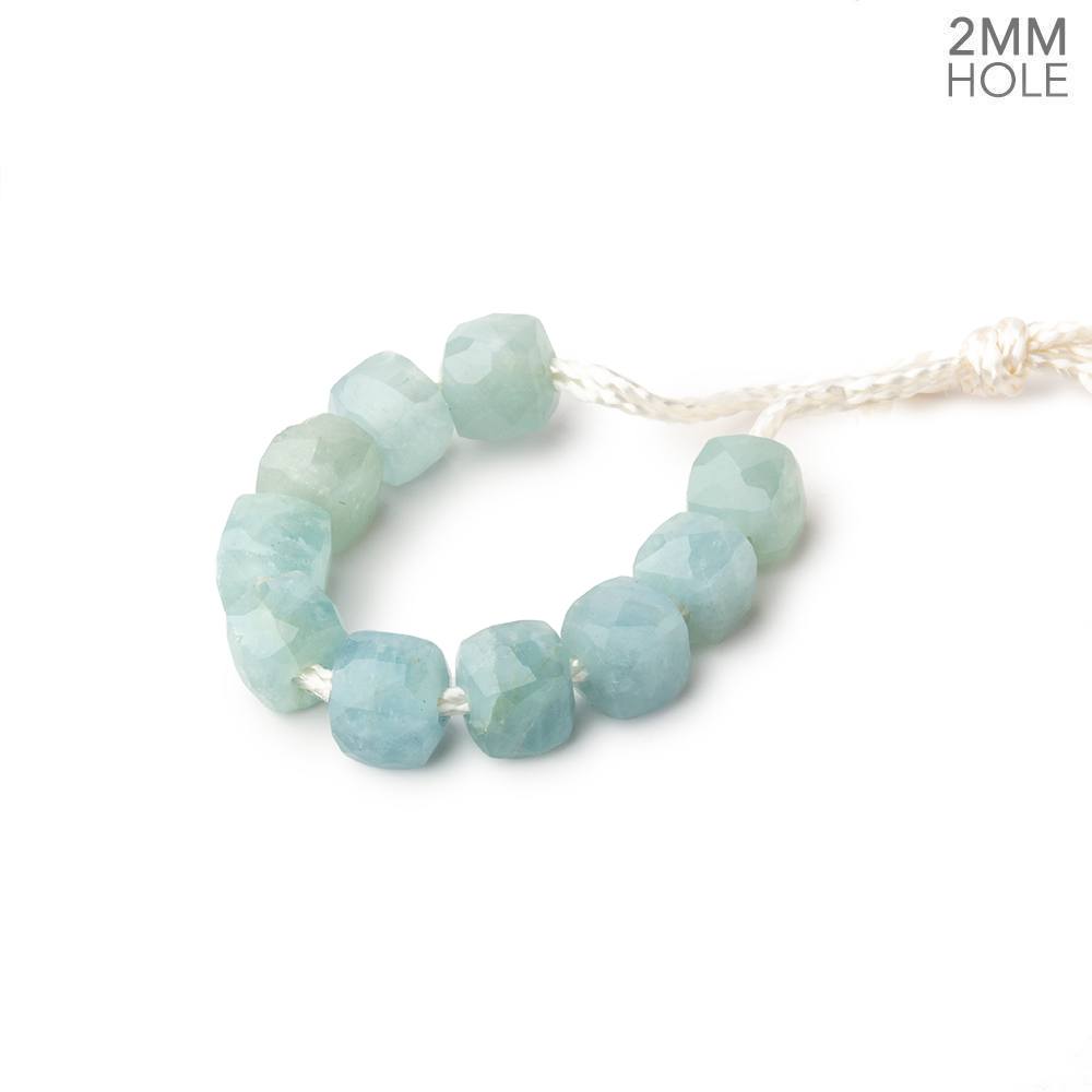 6mm Milky Aquamarine 2mm Large Hole Faceted Cube Beads Set of 10