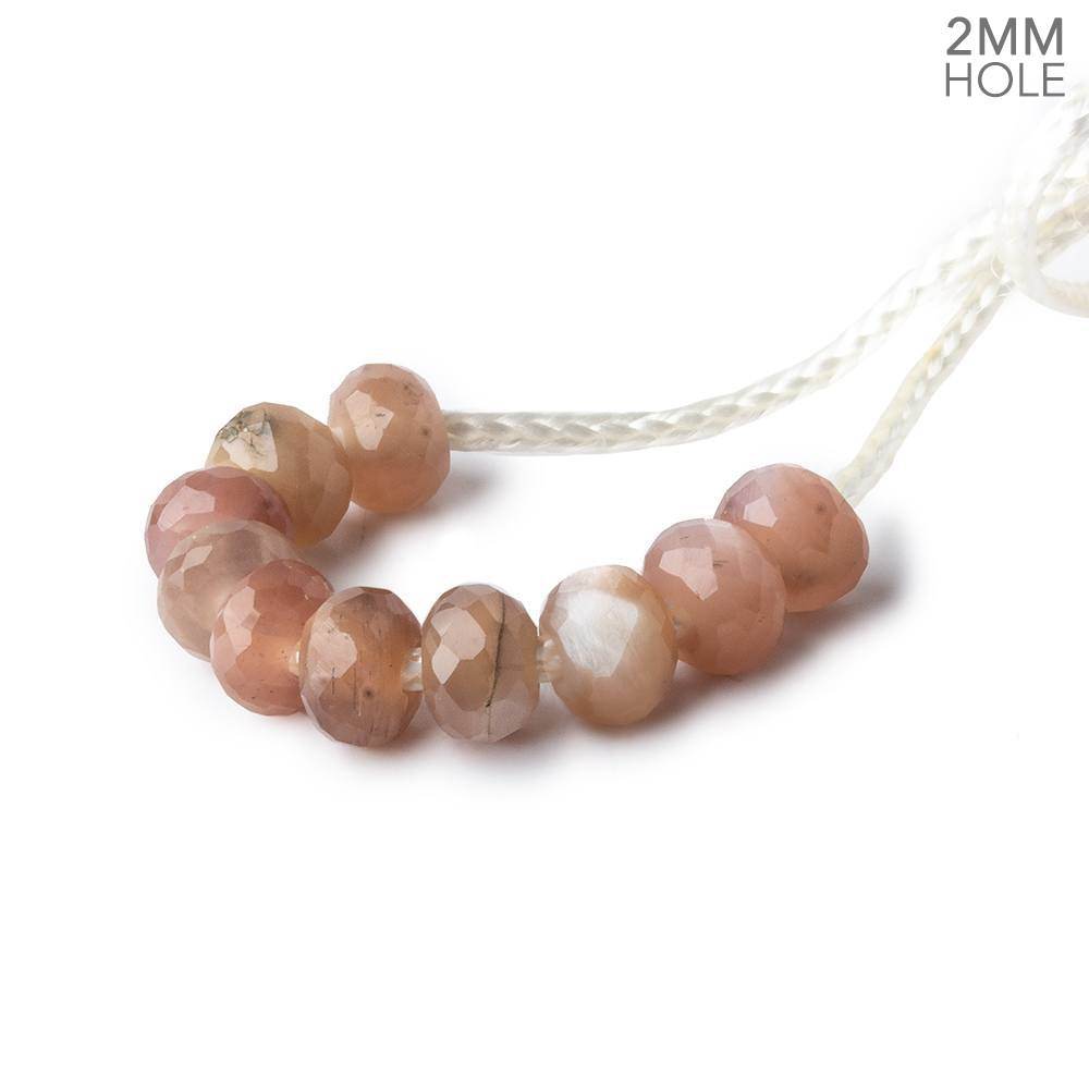 6mm Mocha Chocolate Moonstone 2mm Large Hole Faceted Rondelle Set of 10 Beads