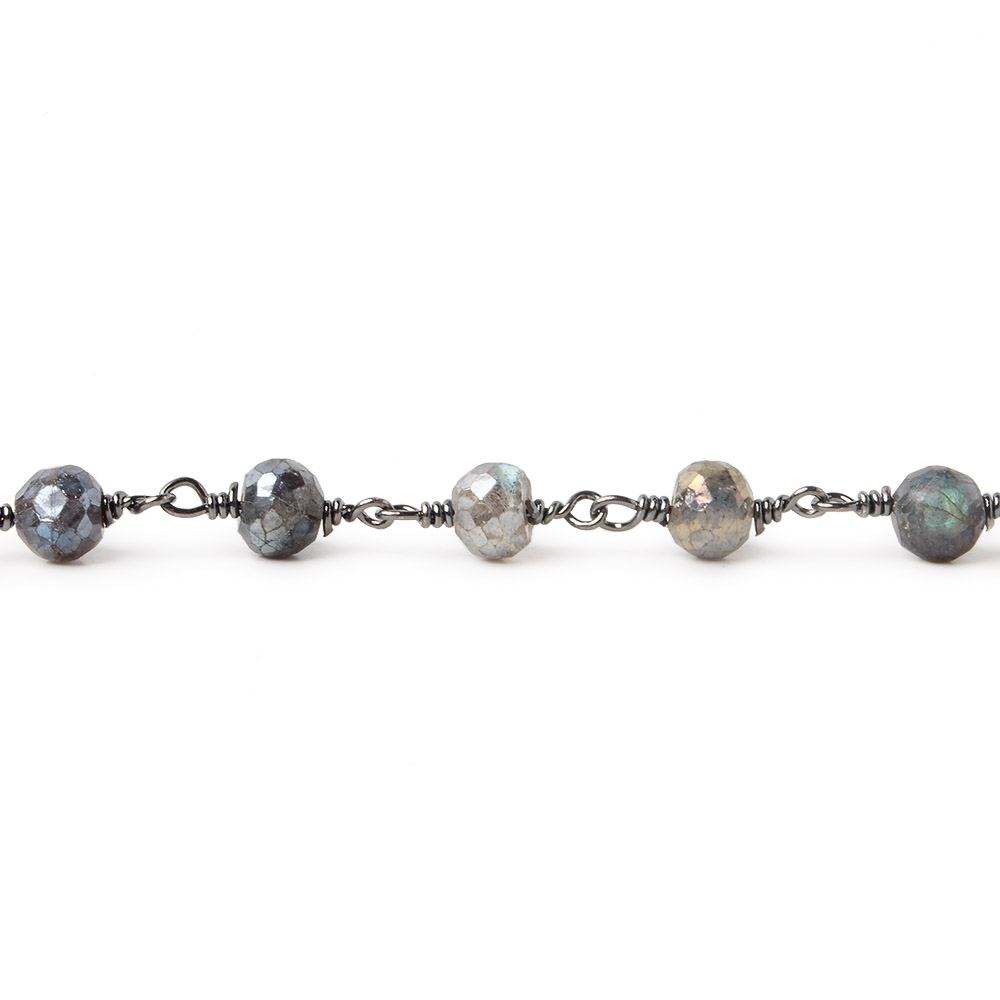 6mm Mystic Labradorite faceted round Black Gold plated Chain by the foot 24 pcs