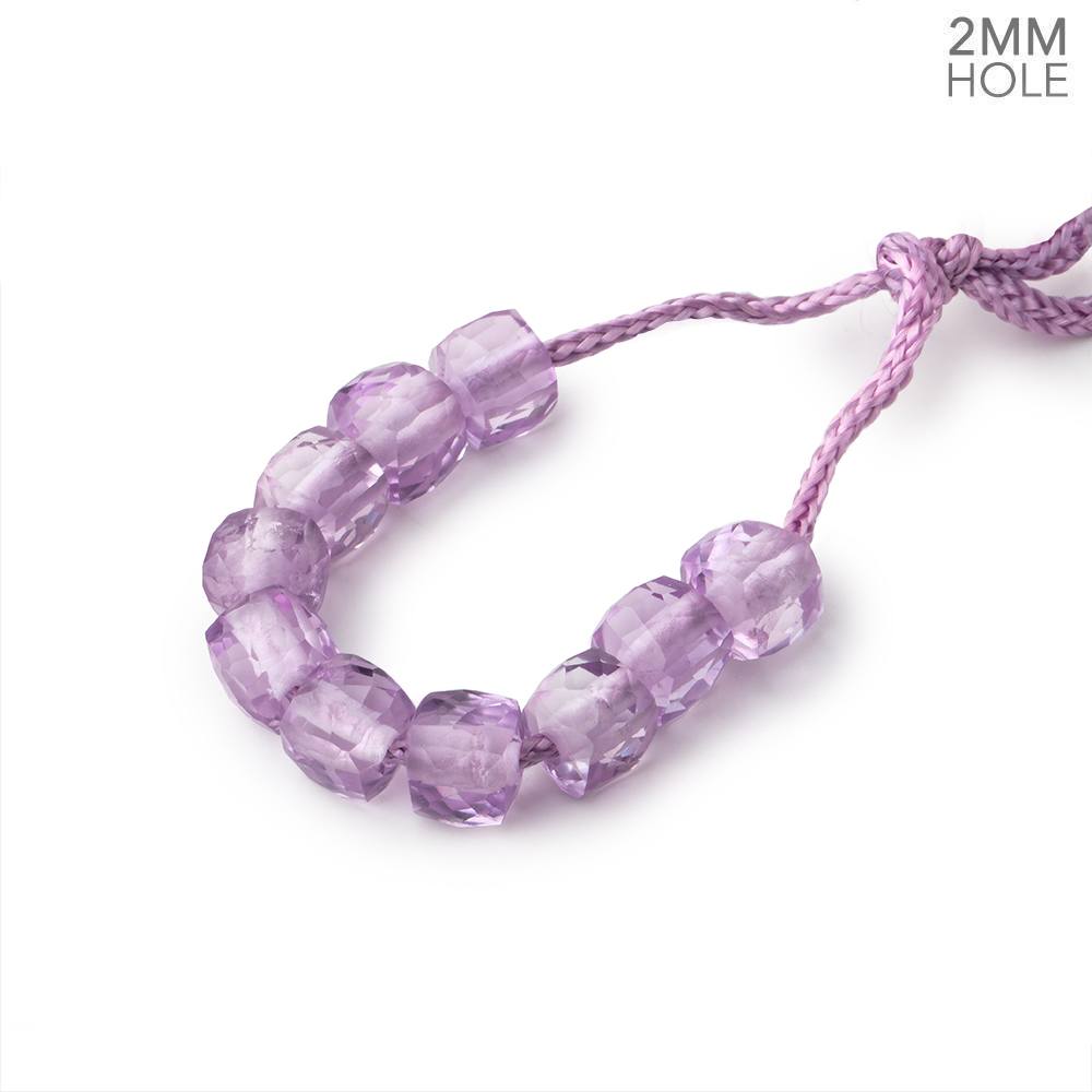 6mm Pink Amethyst 2mm Large Hole Faceted Cube Beads Set of 10