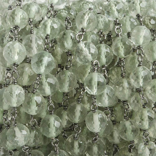 6mm Prasiolite faceted round Black Gold .925 Silver Chain by the foot 24 pieces
