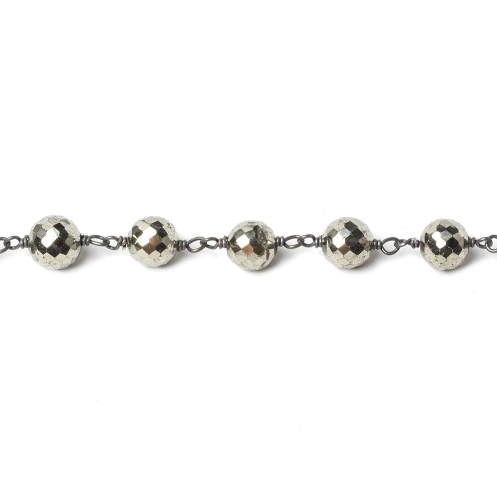 6mm Pyrite faceted round Black Gold .925 Chain by the foot 27 beads