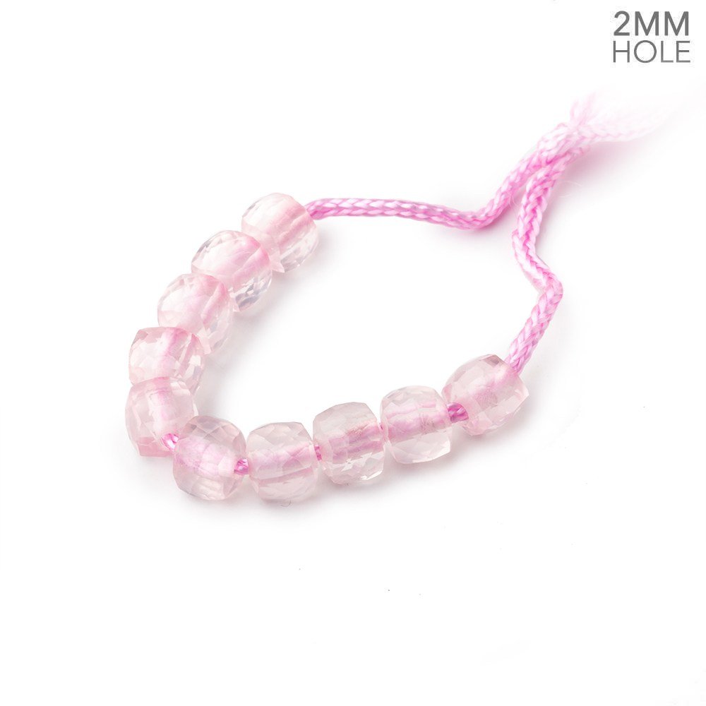 6mm Rose Quartz 2mm Large Hole Faceted Cube Beads Set of 10