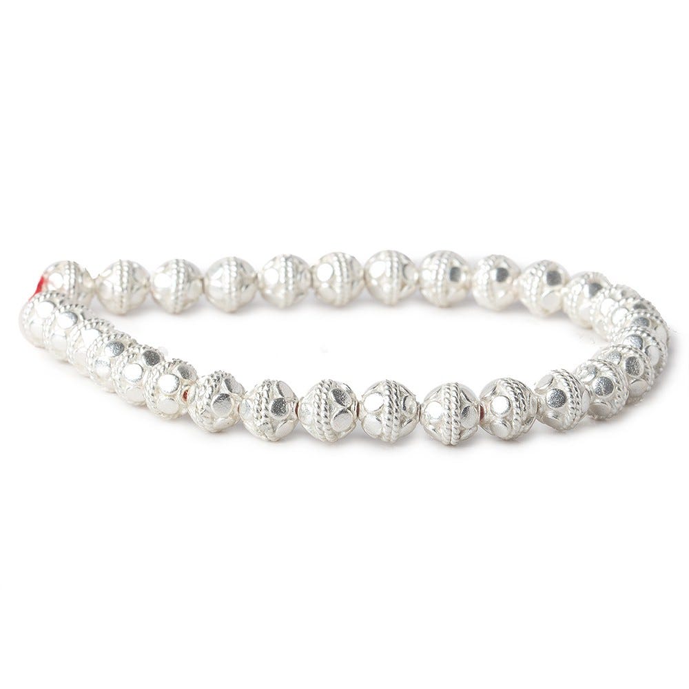 6mm Sterling Silver Plated Copper Round Bali Design 8 inch 33 pcs