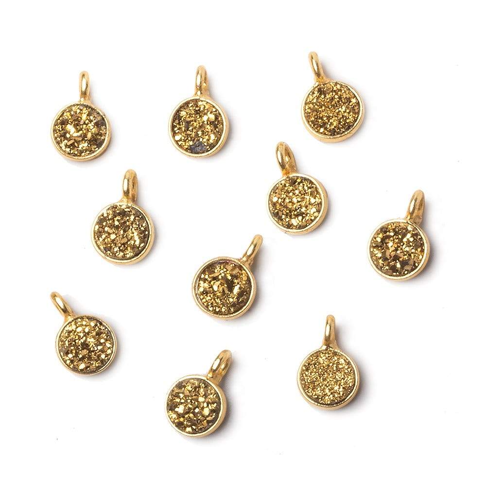 6mm Vermeil Bezel Gold Micro Drusy Coin Pendant 1 piece with side facing ring