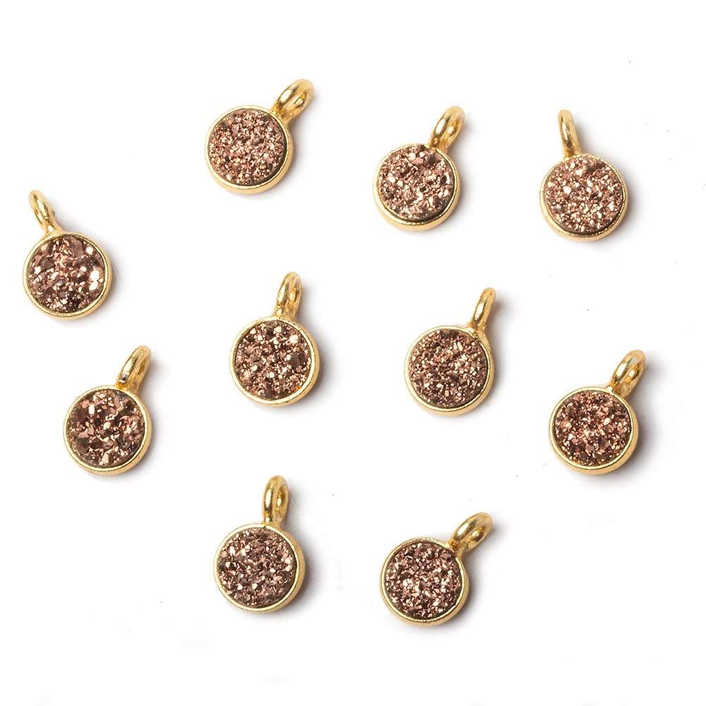 6mm Vermeil Bezel Rose Micro Drusy Coin Pendant 1 piece with side facing ring