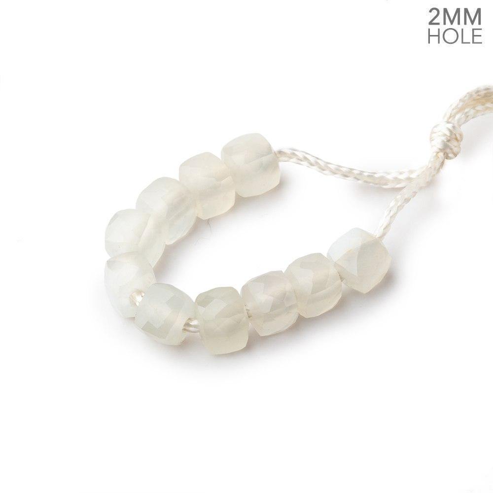 6mm White Moonstone 2mm Large Hole Faceted Cube Beads Set of 10