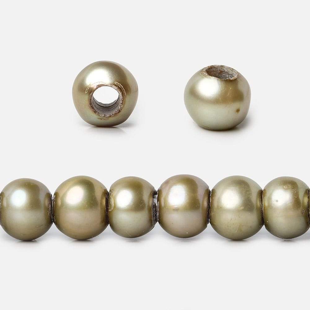 6x4-7x5mm Sage Green 2.5mm Large Hole Off Round Pearl 15 inch 78 pieces