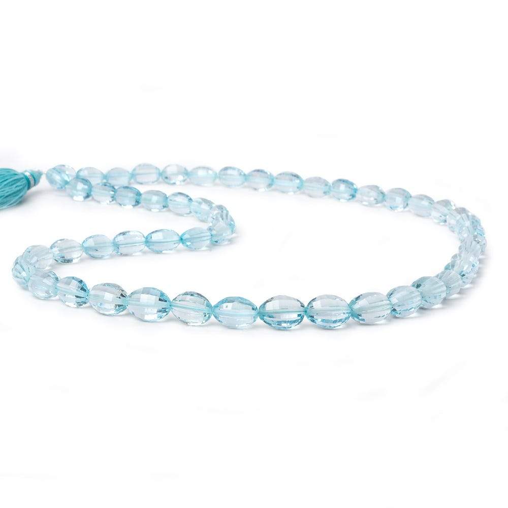 6x4-8.5x6.5mm Sky Blue Topaz checkerboard faceted oval beads 16 inch 52 pieces AAA
