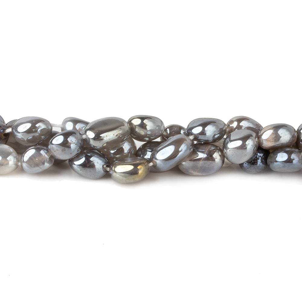 6x5-9x6mm Mystic Platinum Grey Moonstone plain nuggets 16 inch 55 beads