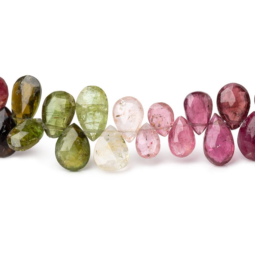 6x5-9x7mm Multi Color Tourmaline Faceted Pear Beads 8.5 inch 66 pieces
