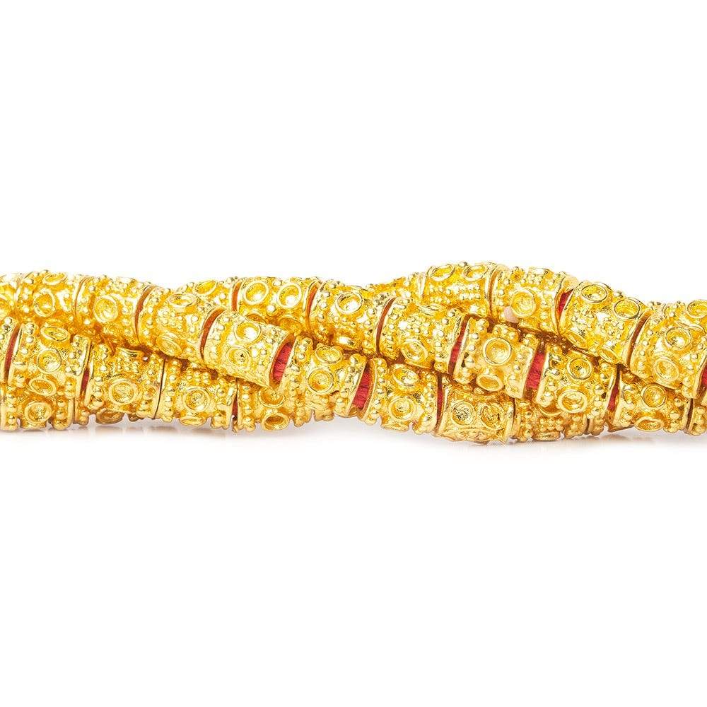 6x5mm 22kt Gold Plated Copper Bead Miligrain and Circle Tube Large Hole 8 inch 33 pieces