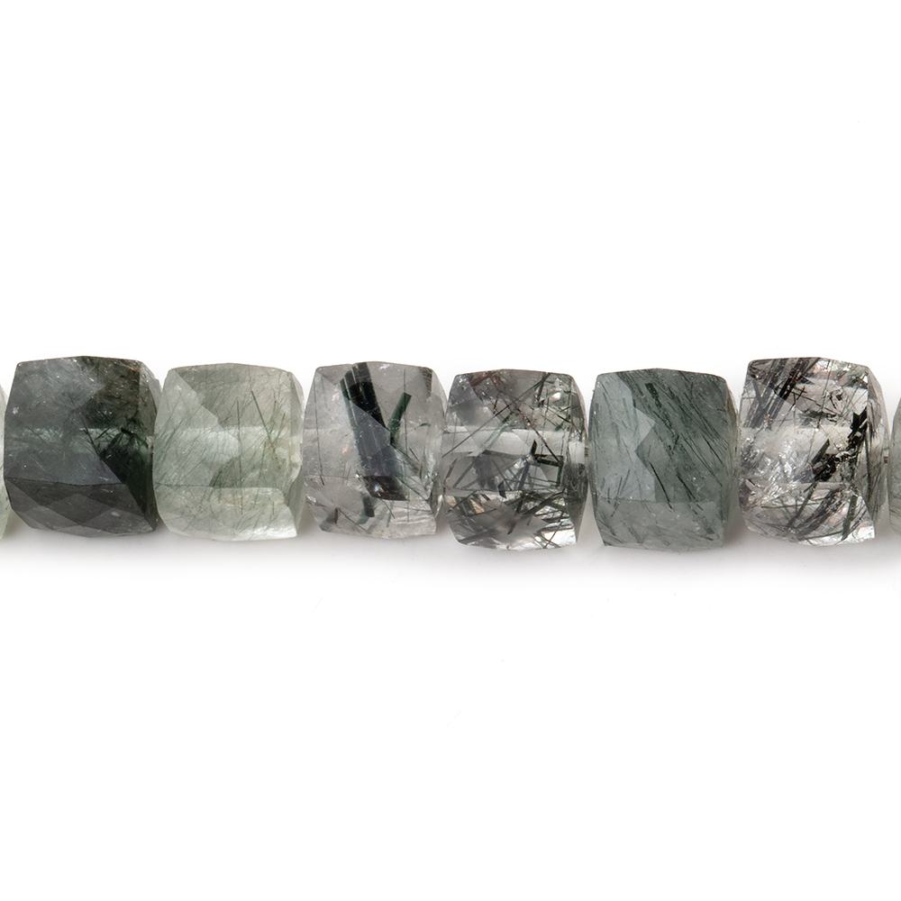 6x6-6.5x6.5mm Green Tourmalinated Quartz faceted cubes 8 inch 33 beads AA