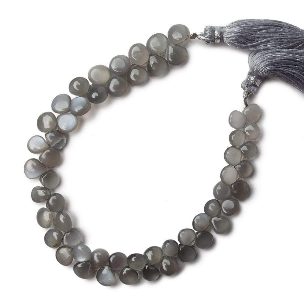 6x6-8x7mm Platinum Gray Moonstone Plain Pear & Heart Beads 8 inch 55 pieces A