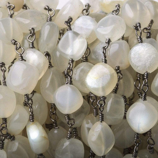 6x6-9x6mm Beige Moonstone plain nugget Black Gold plated Chain by the foot