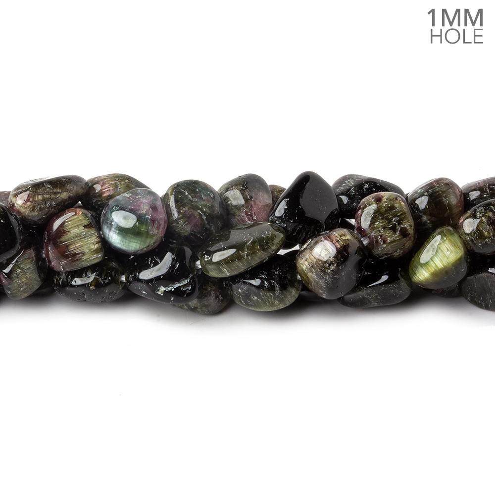 6x6-9x7mm Cat's Eye Tourmaline 1mm large hole plain nuggets 16 inch 45 beads