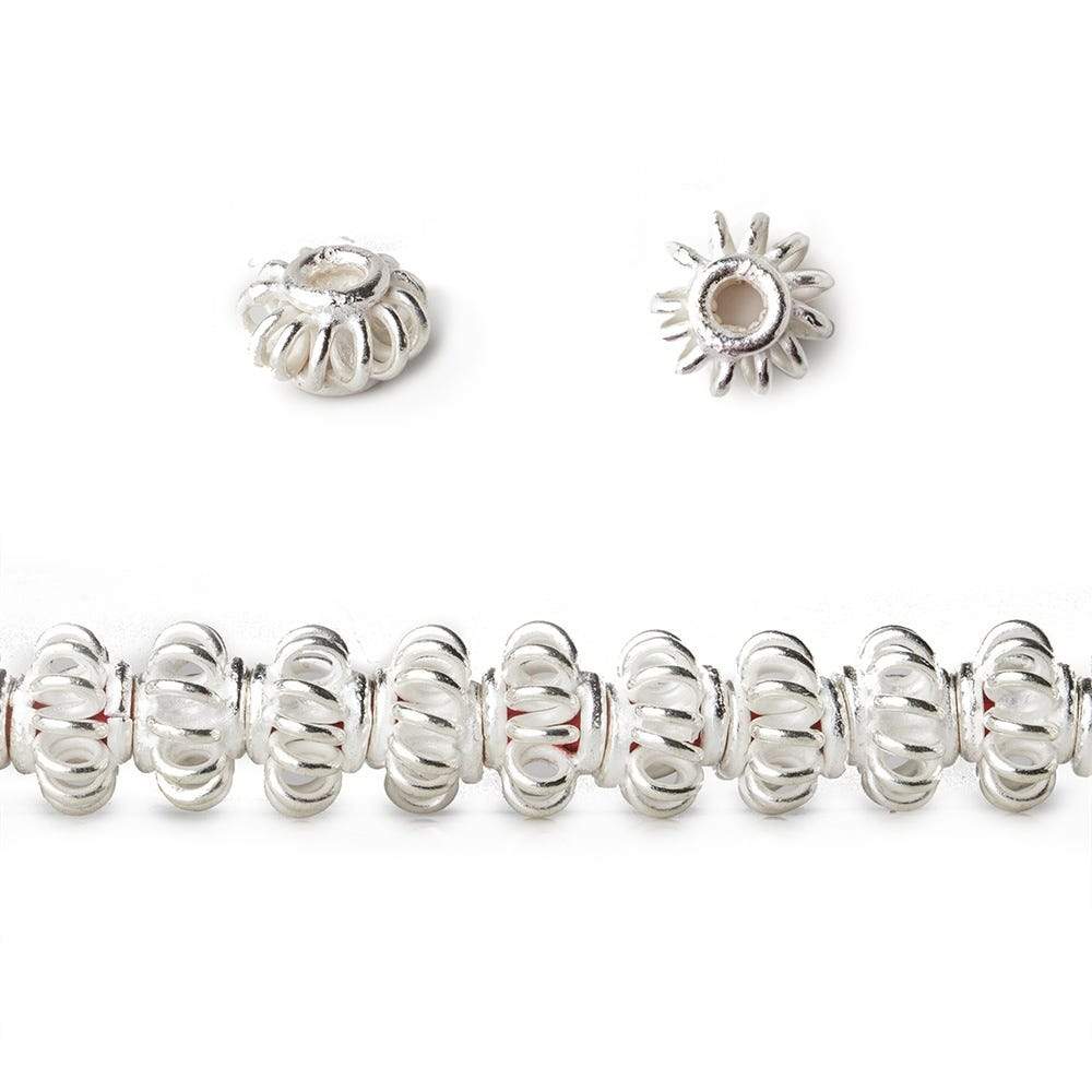 6x9mm Sterling Silver Plated Copper Spacer Pinwheel Design 8 inch 36 beads