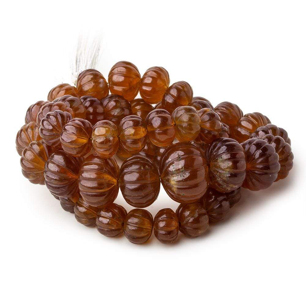 7-14mm Hessonite Garnet hand carved Melon rondelles 16 inch 57 beads AA Grade