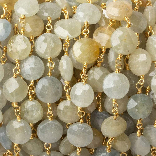 7-7.5mm Fancy Sapphire faceted coin Vermeil Chain by the foot