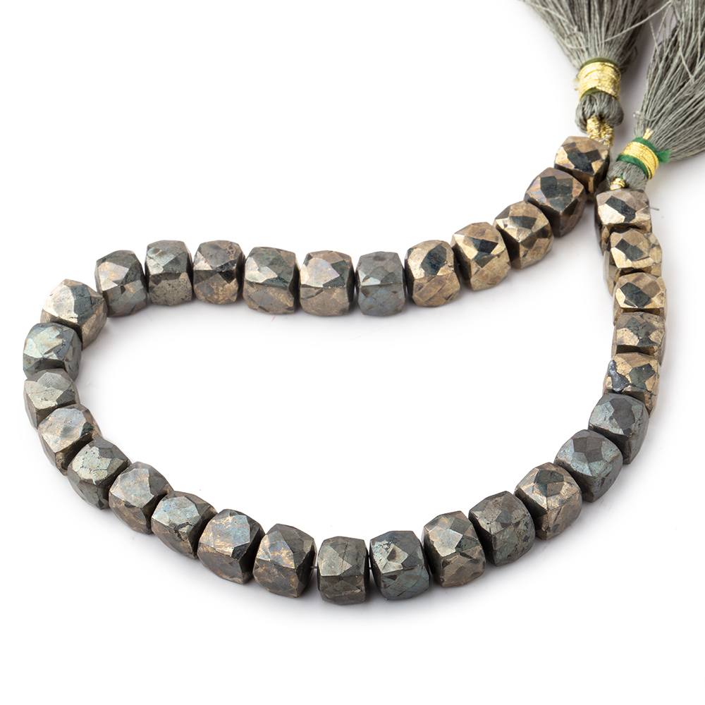 7-7.5mm Golden Pyrite Faceted Cube Beads 8 inch 33 pieces