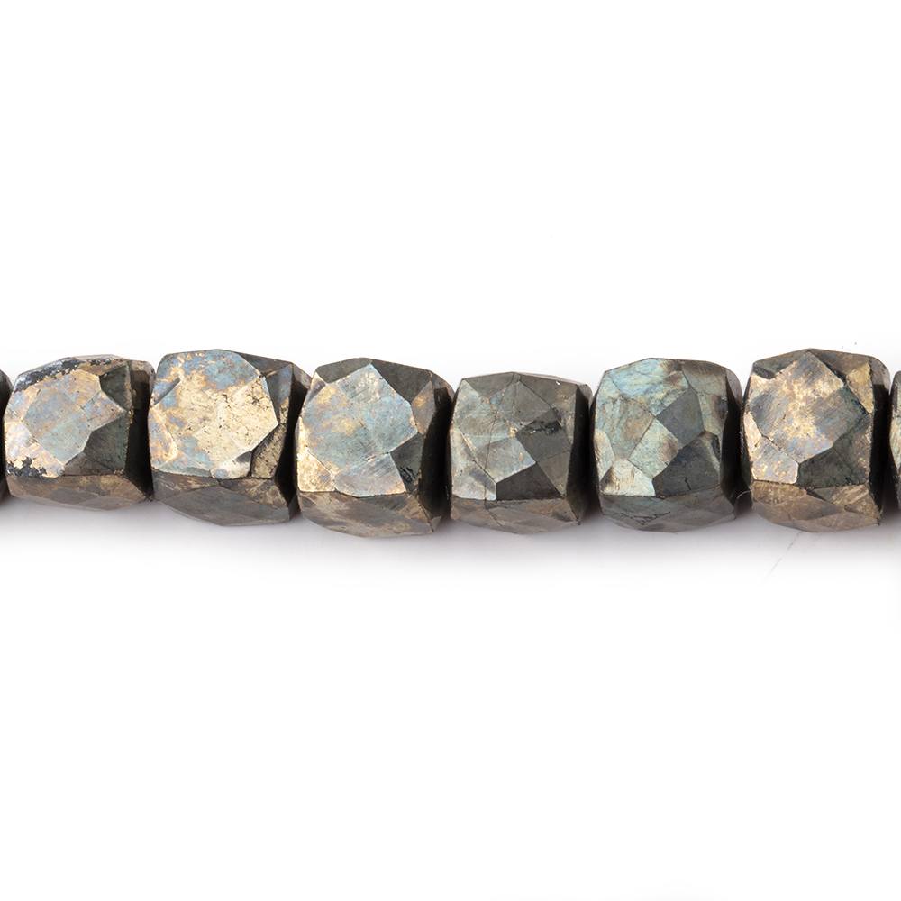 7-7.5mm Golden Pyrite Faceted Cube Beads 8 inch 33 pieces