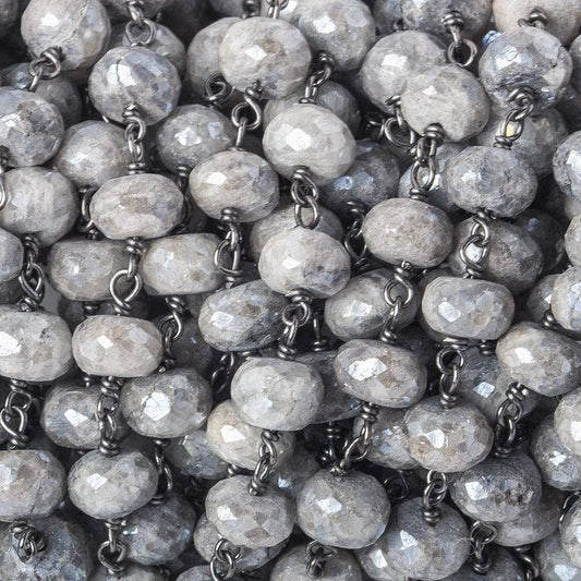 7-7.5mm Silver Mystic Quartz faceted rondelle Black Gold .925 Silver Chain