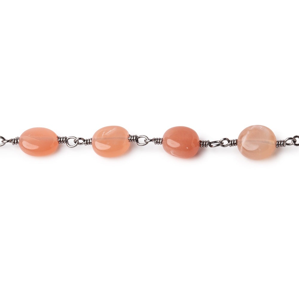7-8mm Angel Skin Moonstone Plain Nuggets on Black Gold Plated Chain