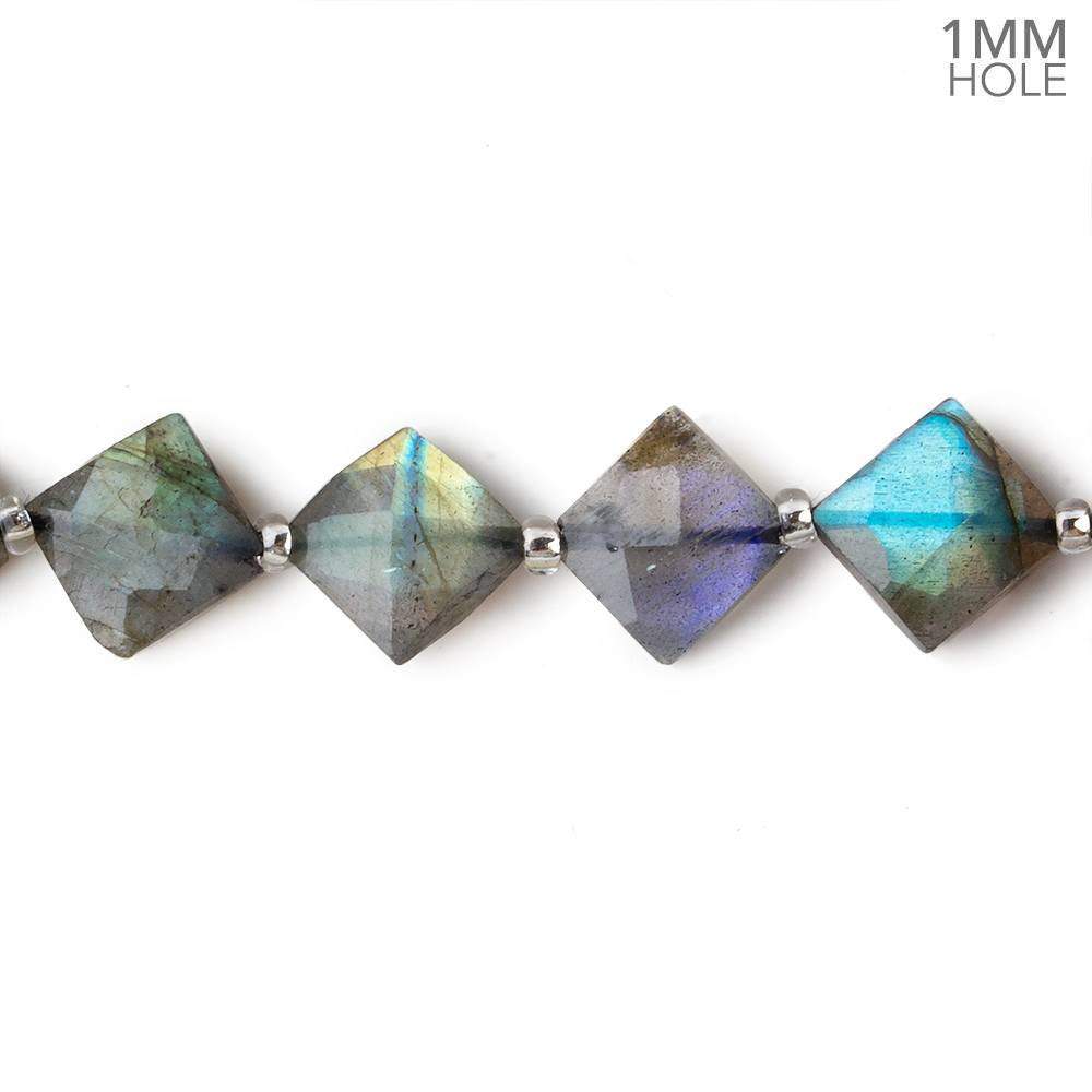 7-8mm Labradorite Corner Drilled Faceted Square Beads 15.5 inch 36 pieces AA 1mm Hole