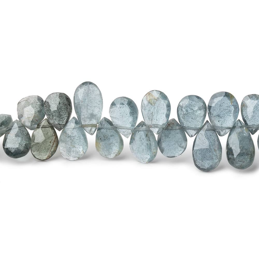7-8mm Moss Aquamarine Faceted Pear Beads 8 inch 64 pieces